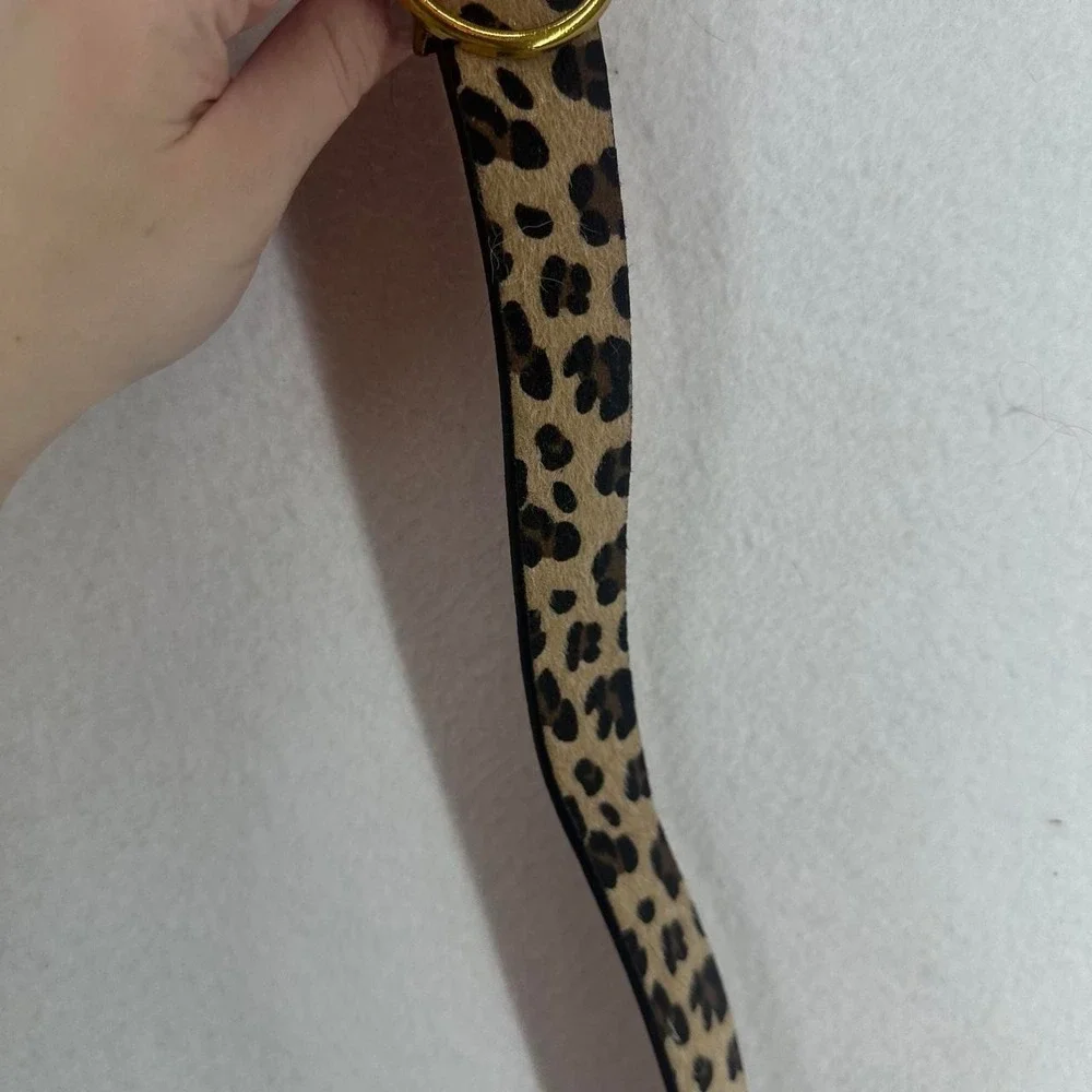 Vintage Y2K Leopard‎ Print Double Ring Belt Faux Pony Hair Pink Statement Belt